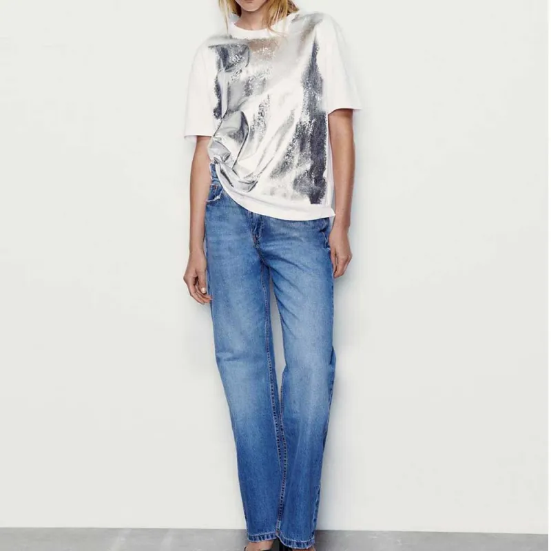 ZARA T-Shirts Women's Silver-1