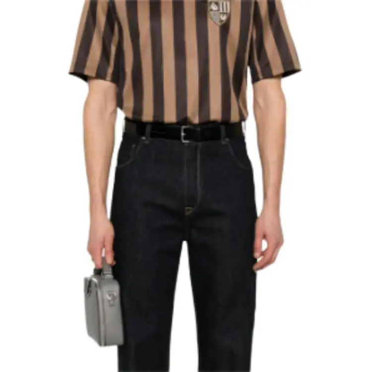 FENDI V Neck Striped T Shirt-4
