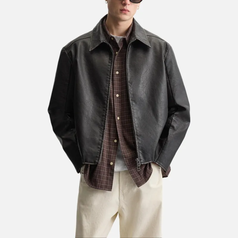 ZARA Leather Jacket Men's Black-2
