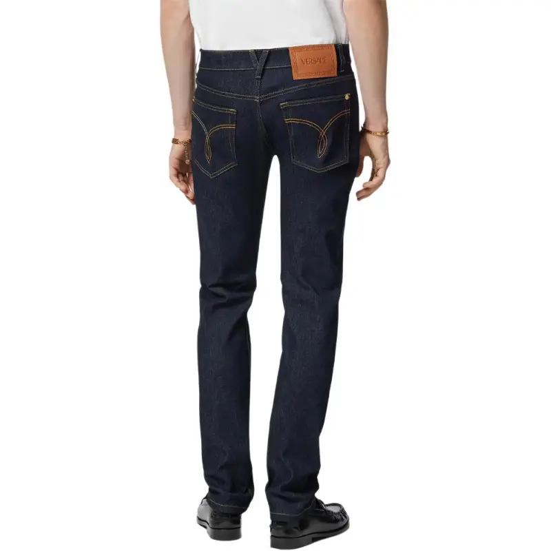 VERSACE Logo Patch Straight Leg Jeans-3