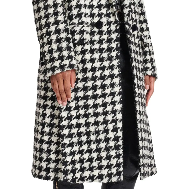 BALMAIN Double Breasted Houndstooth Coat 'Blanc Cassé/Noir'-5