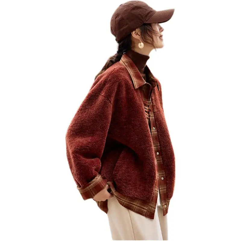Mo Han Yi Mei Velvet feel Coat Women's Vintage Red-4