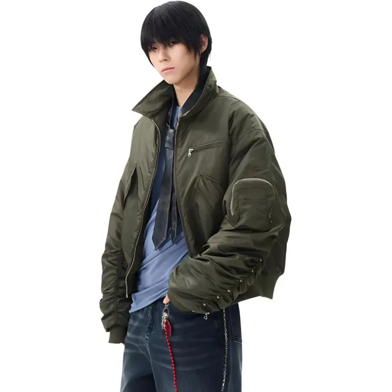 WLNEXT Pilot Jacket Puffer Jacket Stylish Winter Outerwear For Men Unisex Green-3