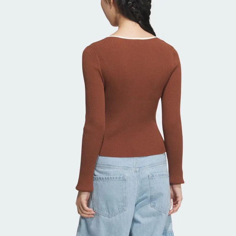 Adidas Originals ADICOLOR FW24 LS SWEATER Knitwear Women's Dark Brown-2