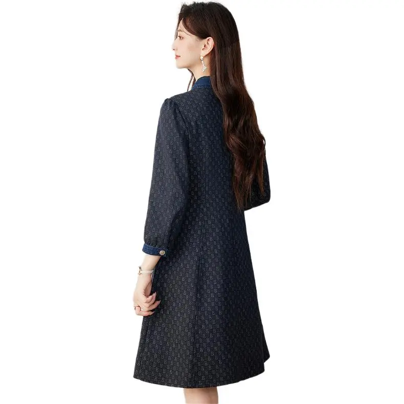 Like The Age Of Water Long Sleeved Dress Loose Fit Women's Navy Blue-5
