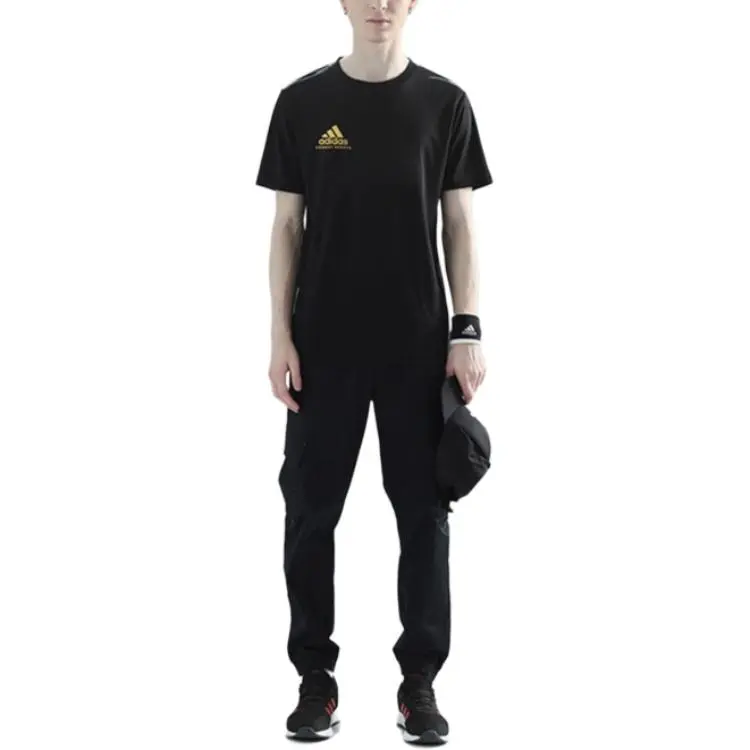 Adidas T Shirts Men Black Base Gold Logo-2