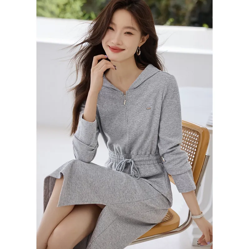 Mo Han Yi Mei Long Sleeved Dresses Women's Light Gray-4
