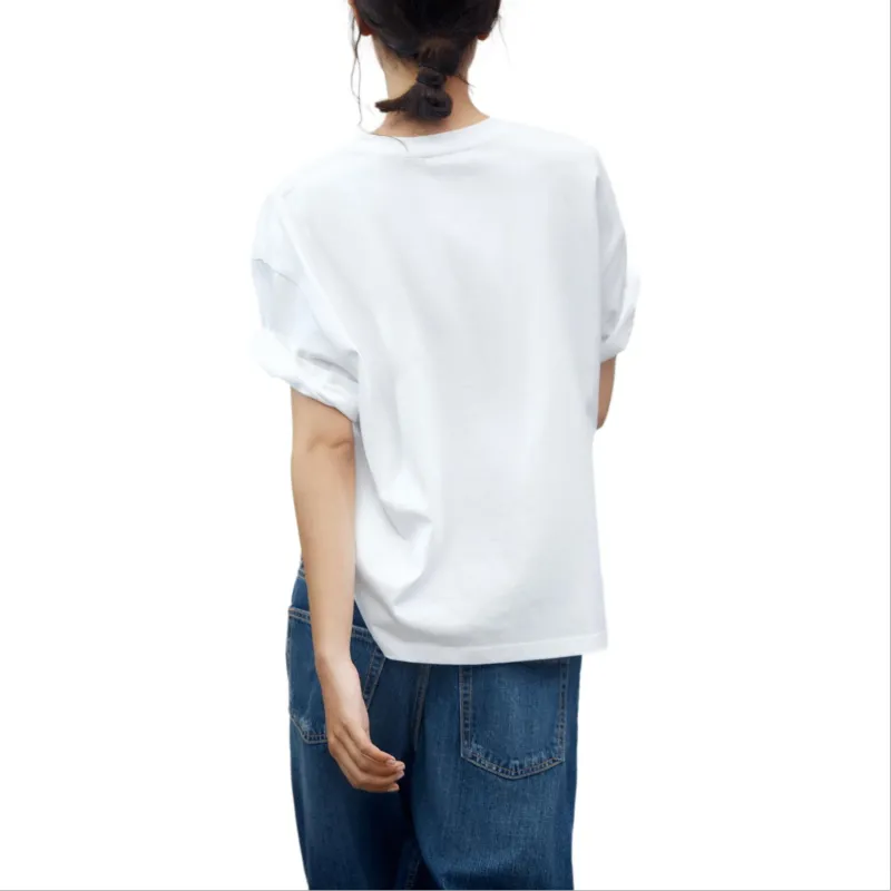 ZARA Drop Shoulder Sleeve T Shirt Women's White-4