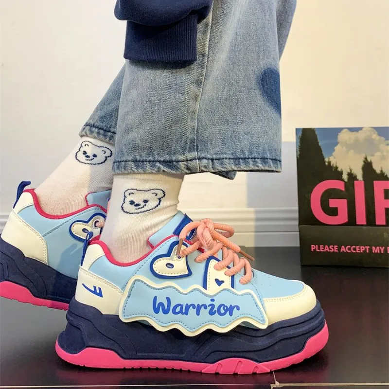Warrior Warrior Wear Resistant Slip Resistant Low Top Skateboard Shoes Women's Blue Beige-5