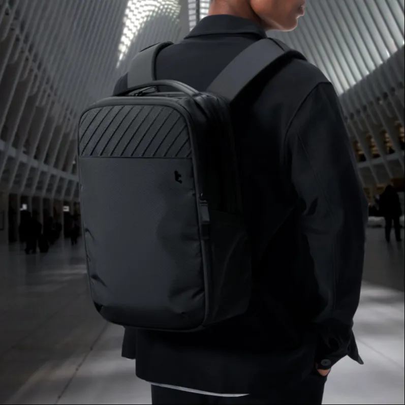 Tomtoc Nylon Fabric Backpack Medium Size Men's Order Black/Tranquil White-4