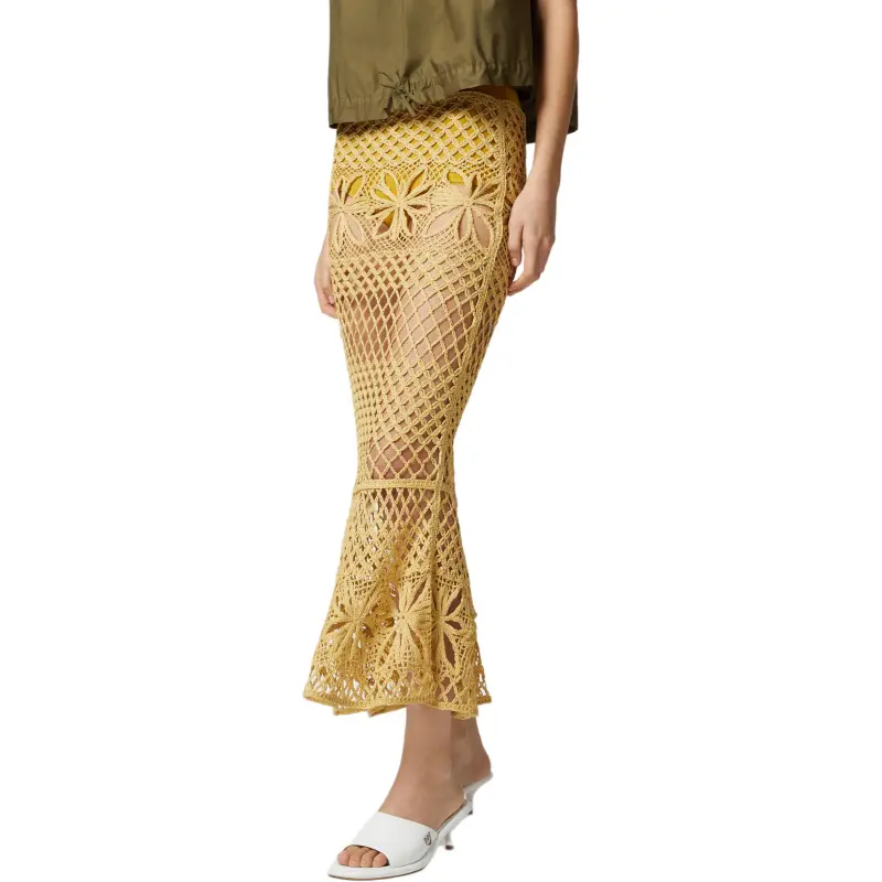 PINKO SS25 Knit Long Skirt Women's Yellow-3