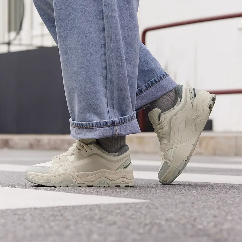 361° Slip Resistant Cushioning Abrasion Resistant Low Top Skateboard Shoes Women's Gray Beige-4