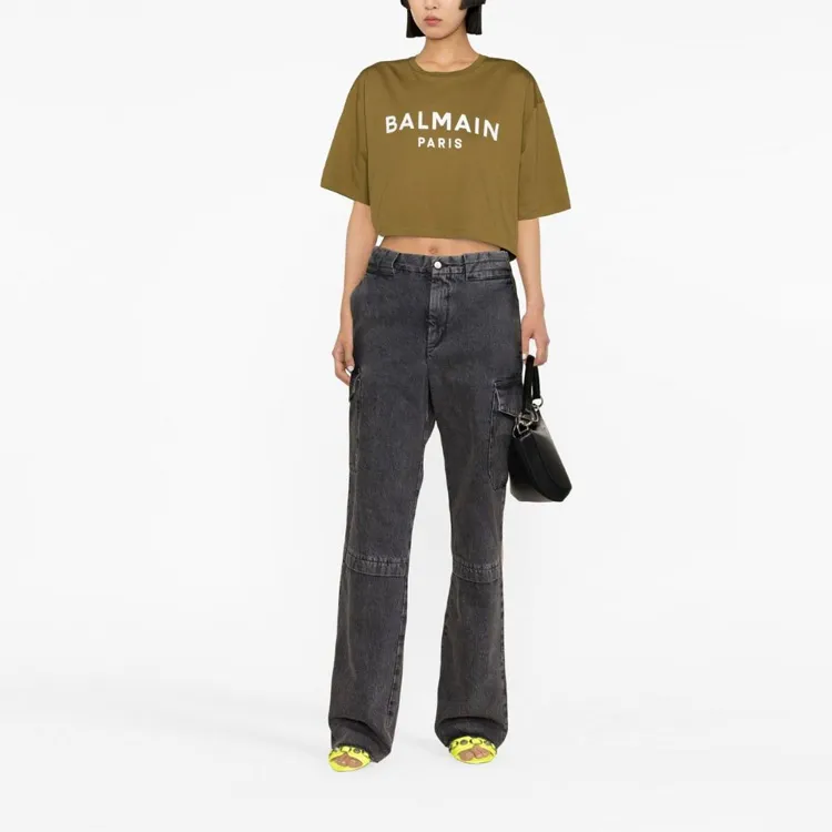 BALMAIN Logo Printed Cropped T-Shirt-1