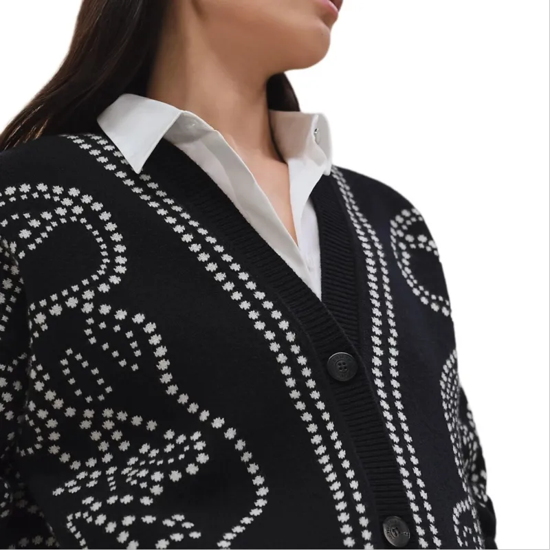 HERMES Cashmere Sweater Women's Blue Black-2