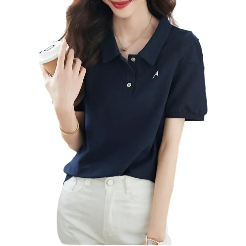 Mo Han Yi Mei Regular T Shirt Women's Navy Blue-1