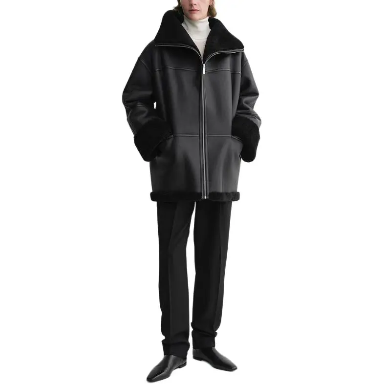 TOTEME Shearling trim Leather Jacket-4