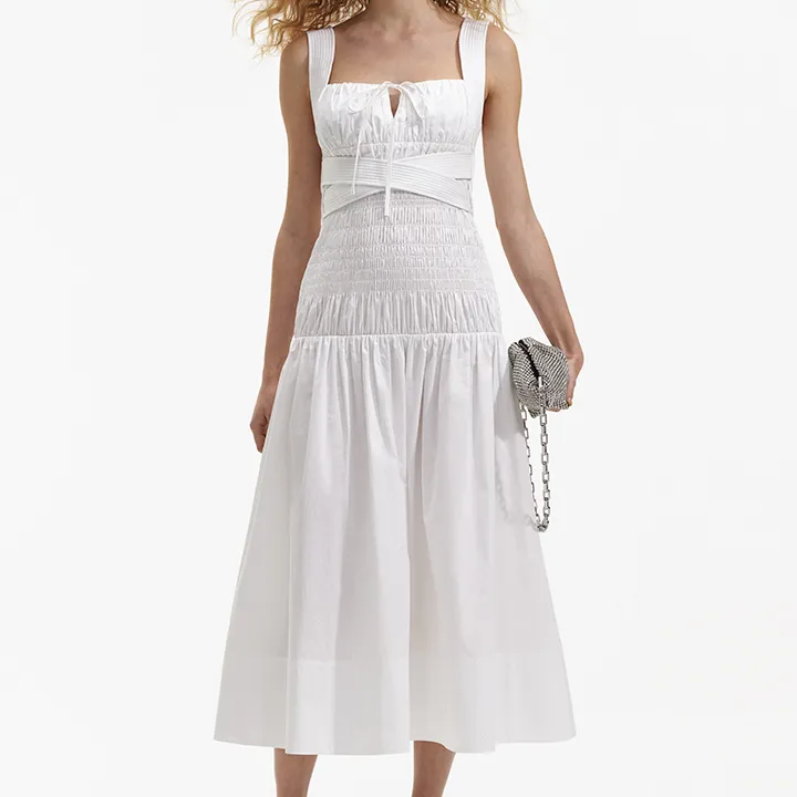 Self portrait Ruched Cotton Midi Dress-3
