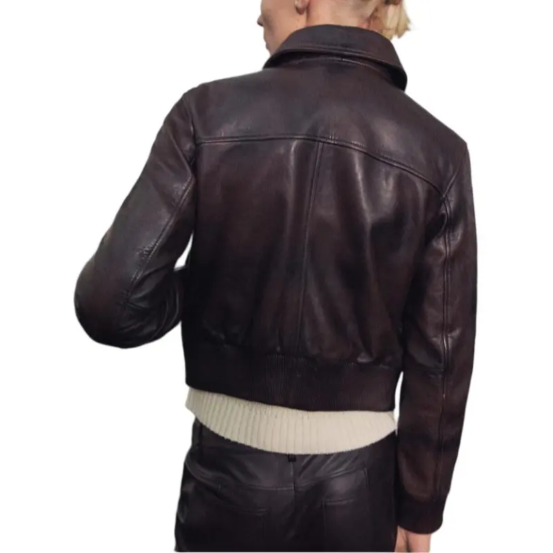 MANGO Leather Jacket Women's Brown-1