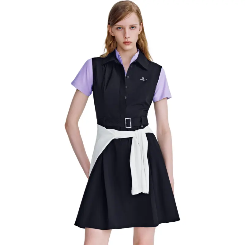 Biyin Leufen Sleeveless Dress Women's 25 Navy Blue-5