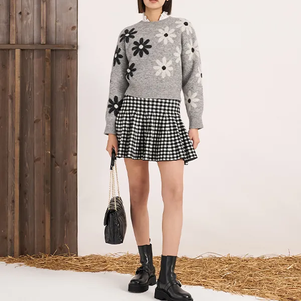 Sandro Houndstooth Flared Miniskirt-2