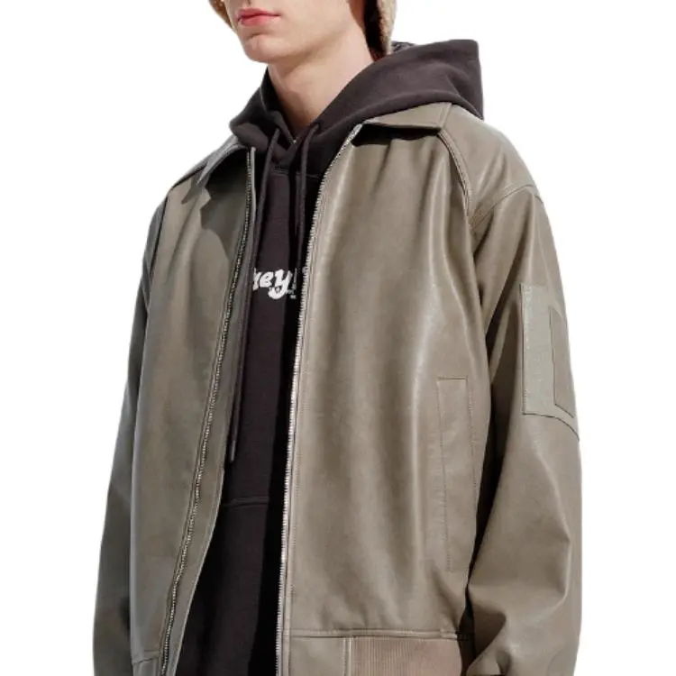 PEACEBIRD MEN Leather Jacket Men's Khaki-2