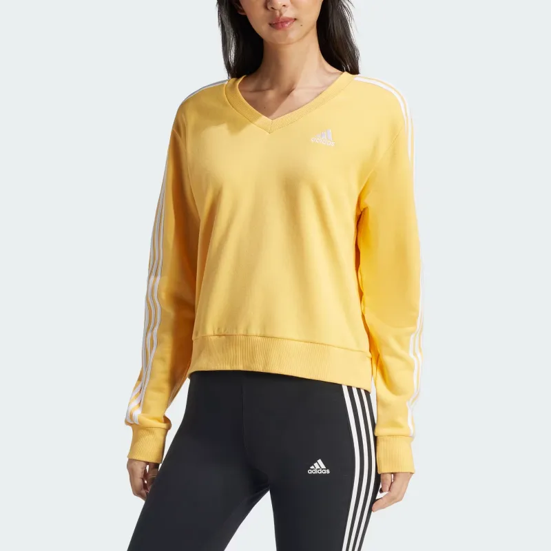 Adidas Sportswear ESSENTIALS 3-Stripes V-Neck Sweatshirt Women's Yellow-1