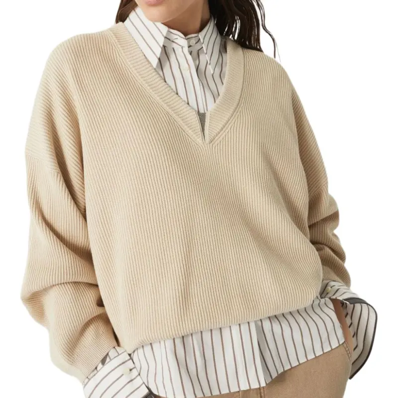 Brunello Cucinelli Monili Embellished V Neck Jumper-3
