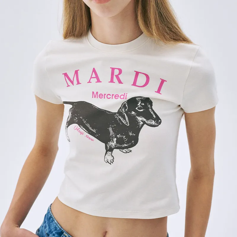 MARDI MERCREDI SS25 T Shirt Korean Style Women's White/Pink-3