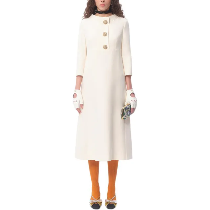 Valentino FW24 Short Sleeved Dress Women's Ivory White-1