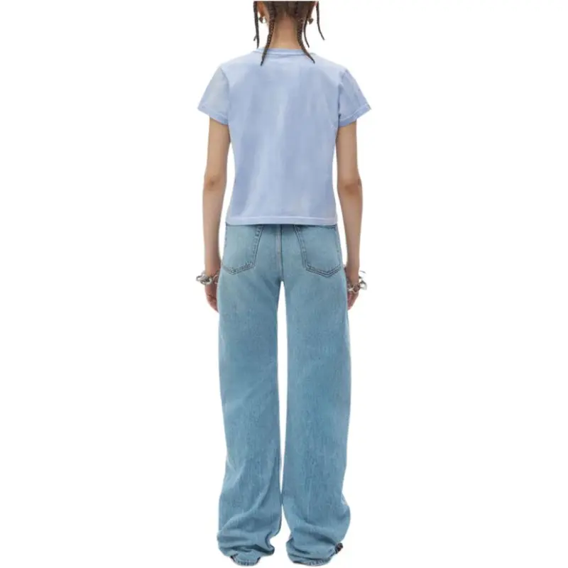 T By Alexander Wang Essential Jsy Shrunk W/Puff Logo & Bound Neck Tee Washed Pale Blue-2