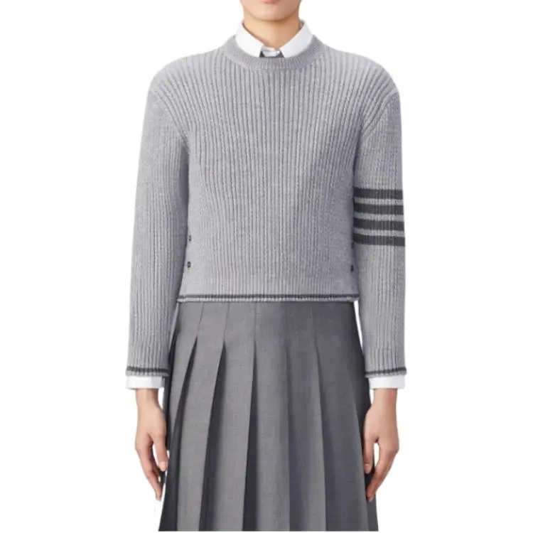 THOM BROWNE 4 Bar Stripes Crewneck Cable Knitted Jumper-2