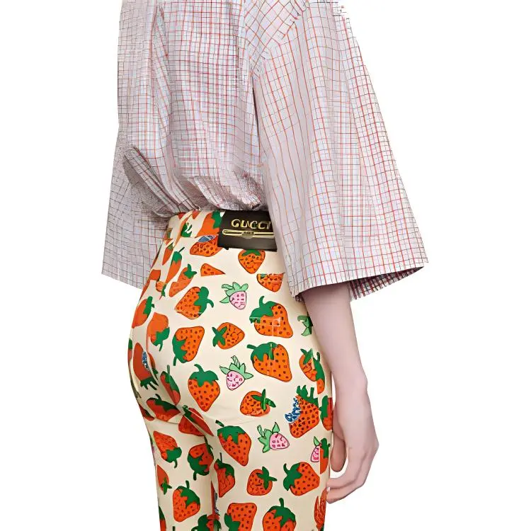 GUCCI Strawberry Cotton Skinny Pant Ivory/Yellow-4