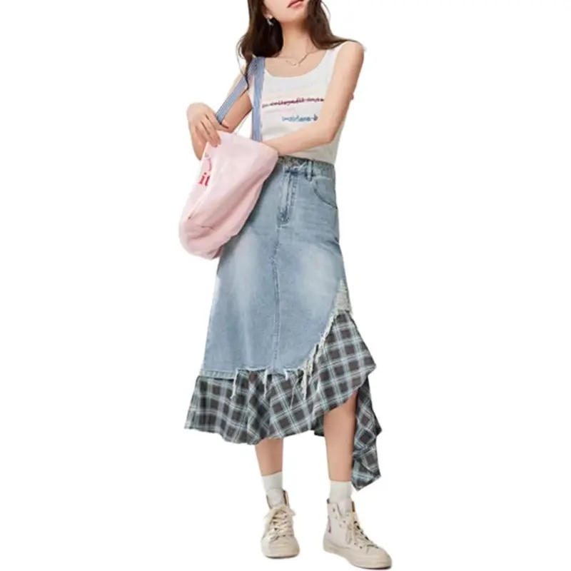 Love To Serve Casual Long Skirt Women's Denim Blue-4