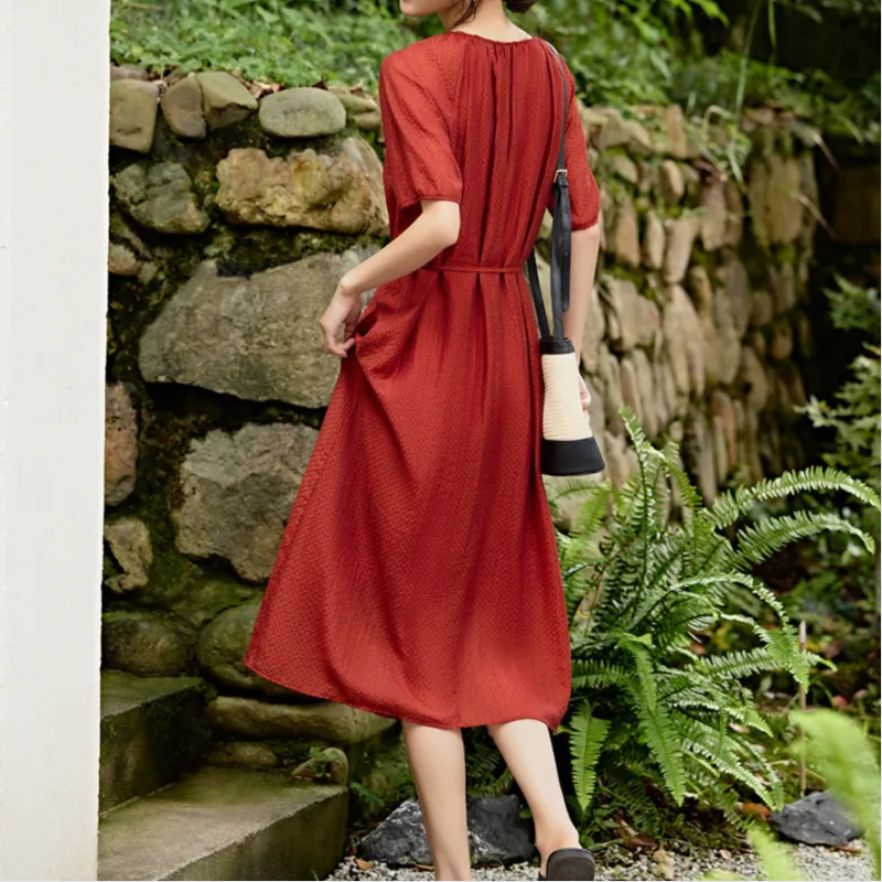 XWI Short Sleeved Dresses Women's Red-4
