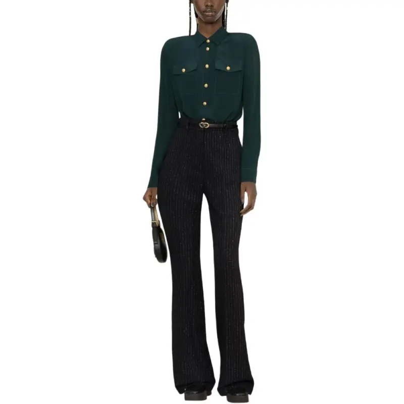 BALMAIN High Waist Lurex Striped Trousers-2