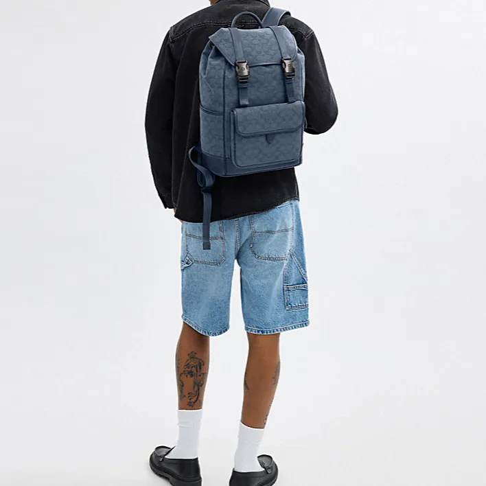 COACH League Canvas Backpack Tubas Men's Blue-3