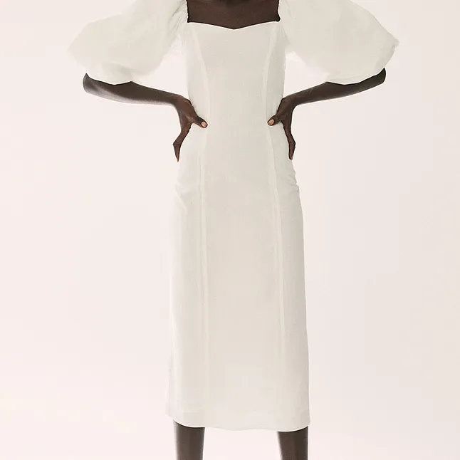 H&M Short Sleeved Dress Women's White-3