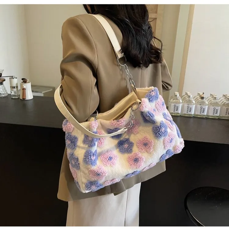 Morellybear Faux Fur Handbag, Shoulder Bag Regular Women's Blue/Pink/Purple-8