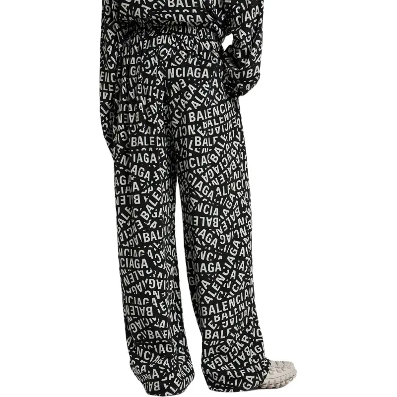 Balenciaga All Over Logo Printed Wide Leg Trousers-5