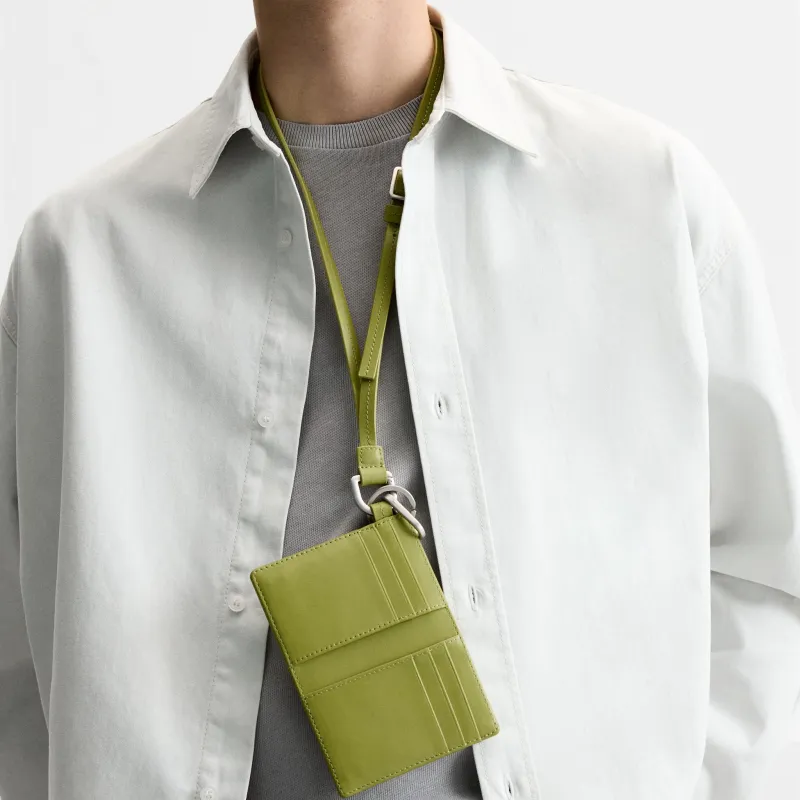 ZARA Cow Leather Wallet Large Size Men's Green-4