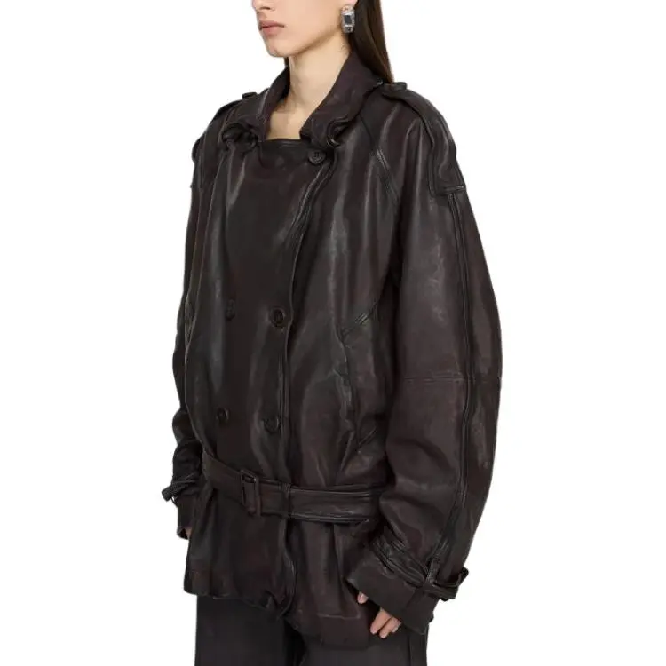 Acne Studios Leather Jacket Women's Red Brown-3