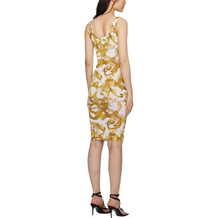 VERSACE JEANS Sleeveless Dress Women's Gold White-2