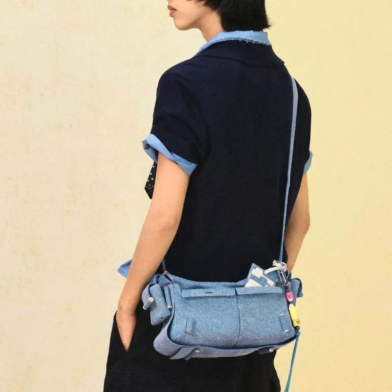 KUNOGIGI Fabric Crossbody Bag, Shoulder Bag Medium Size Women's Denim Blue-3