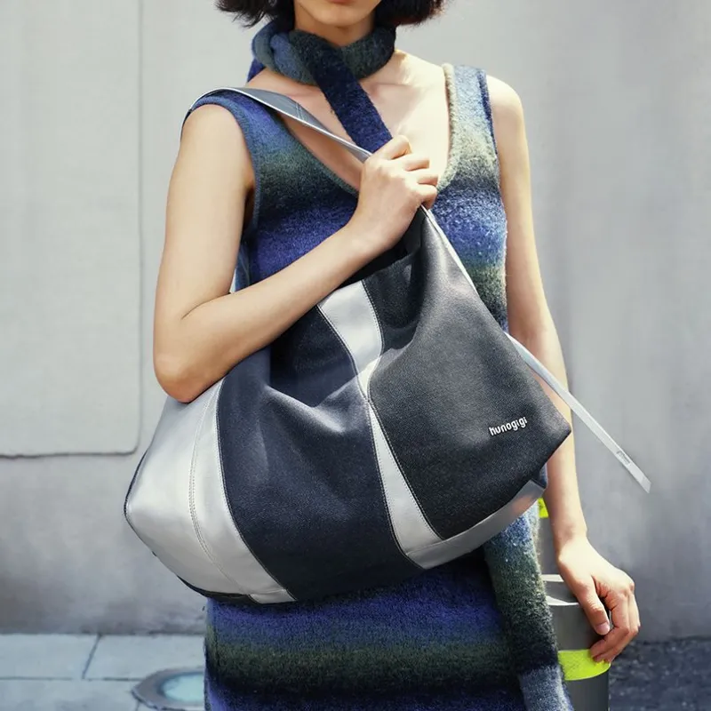 KUNOGIGI Cow Leather Kite Tote Bag Shoulder Bag Women's Denim Silver-1