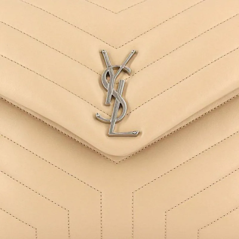 SAINT LAURENT LOULOU Quilting Leather Portable Crossbody Bag Shoulder Bag Medium Size Women's Beige Yellow-3