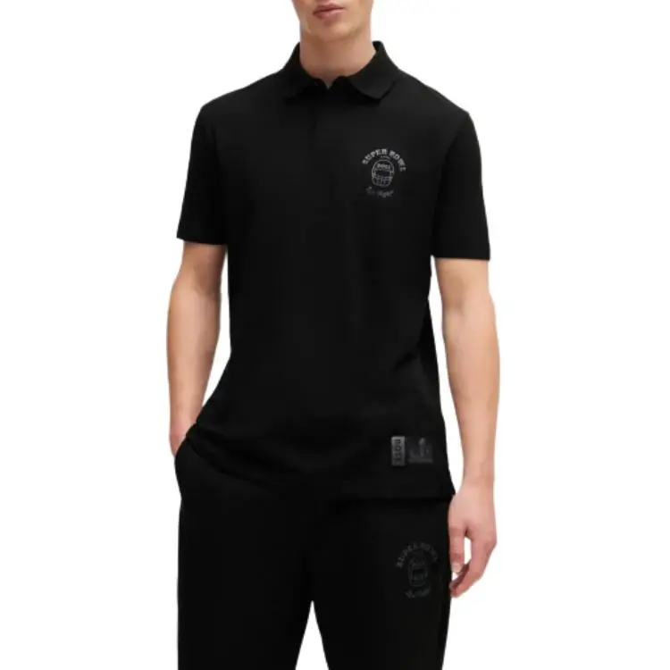HUGO BOSS Cotton Polo Shirt With Metallic Print Polo Shirt Men's Black-1