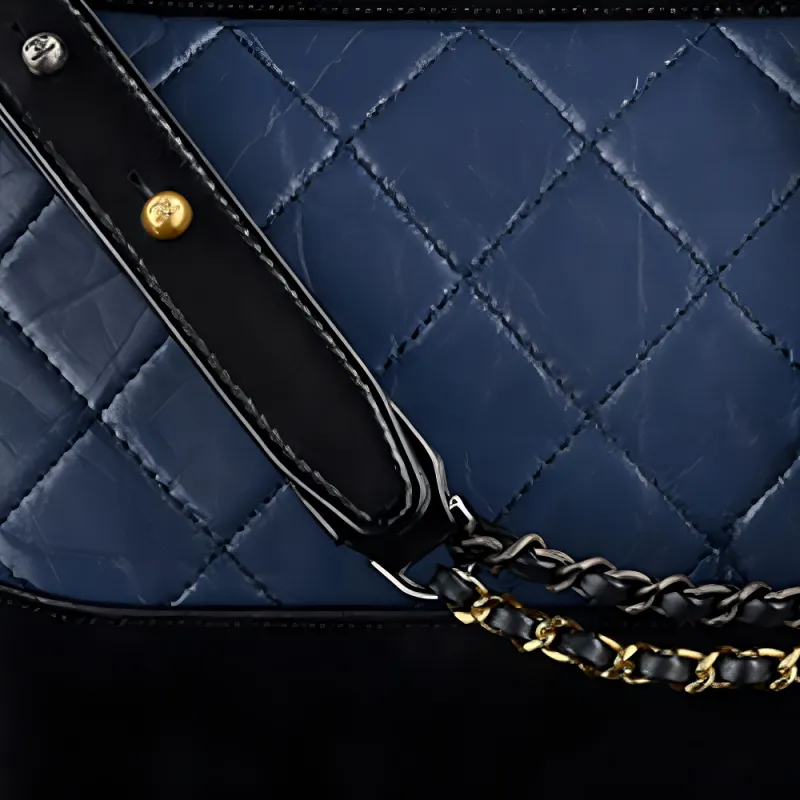 CHANEL Gabrielle Cow Leather Hobo Bag, Handbag, Shoulder Bag, Crossbody Bag Trumpets Women's Blue Black-3