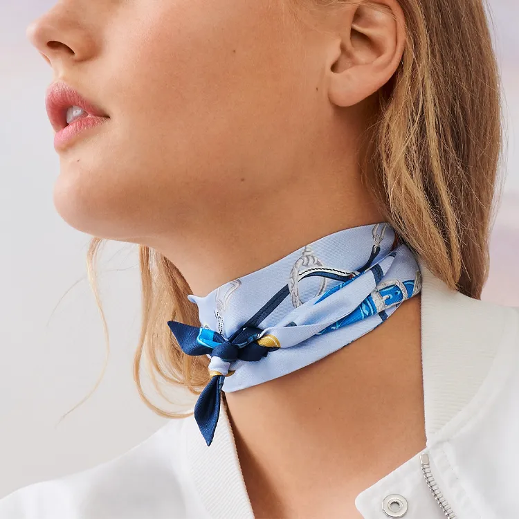 HERMES Silk Scarves Women's Sky Blue-1