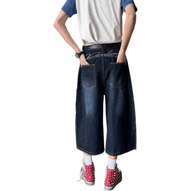 DUATOGE Denim Shorts Unisex Vintage Blue -3