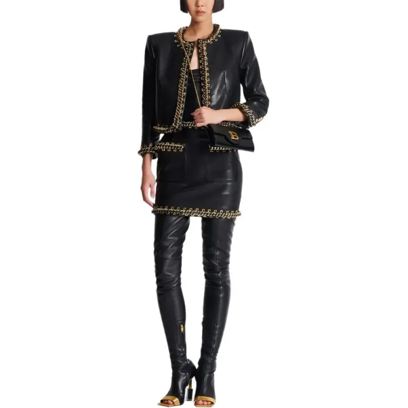 BALMAIN SS25 Leather Short Skirts Women's Black-2
